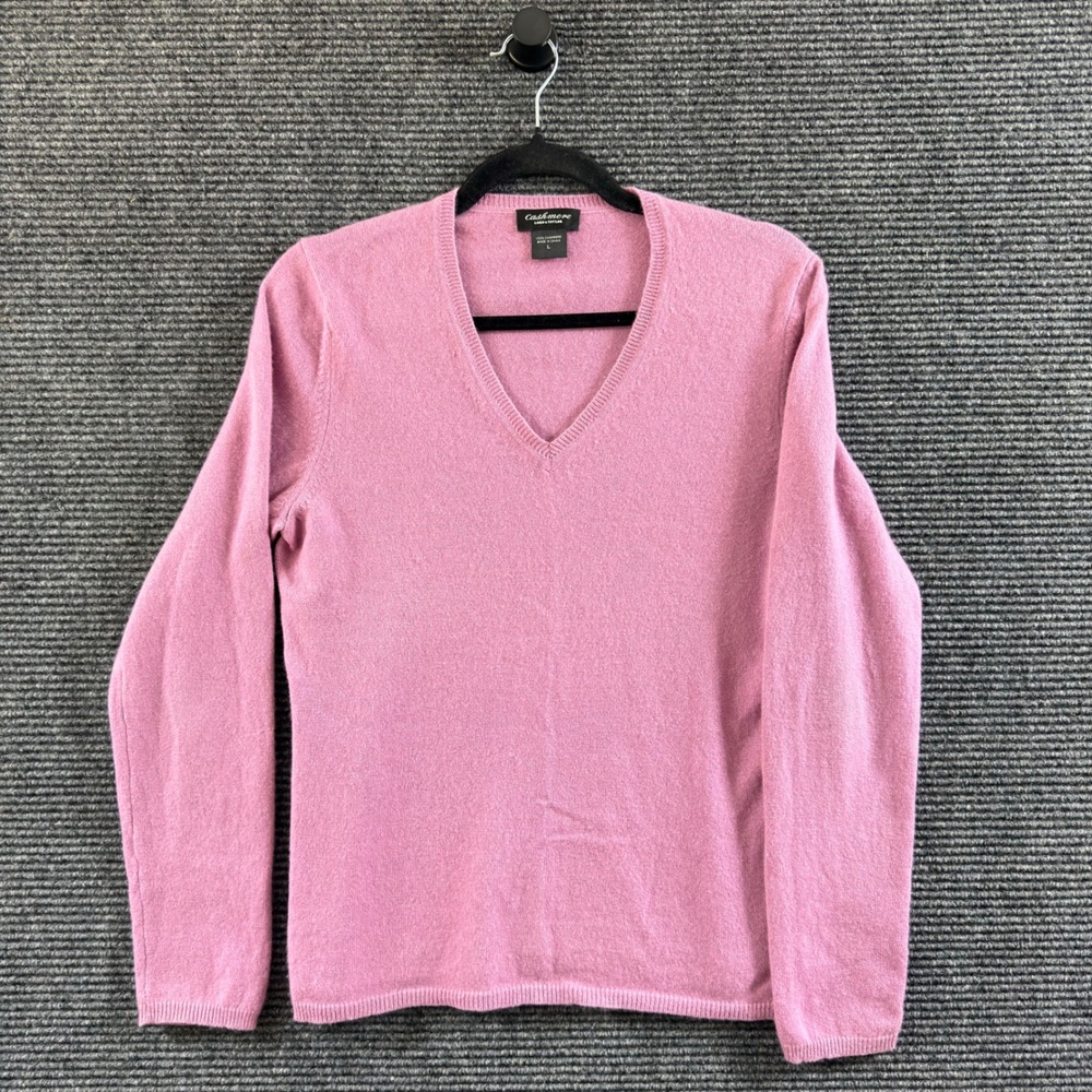 Lord & Taylor Cashmere V-Neck Sweater Size L Pink Long Sleeve Knit Pullover Top